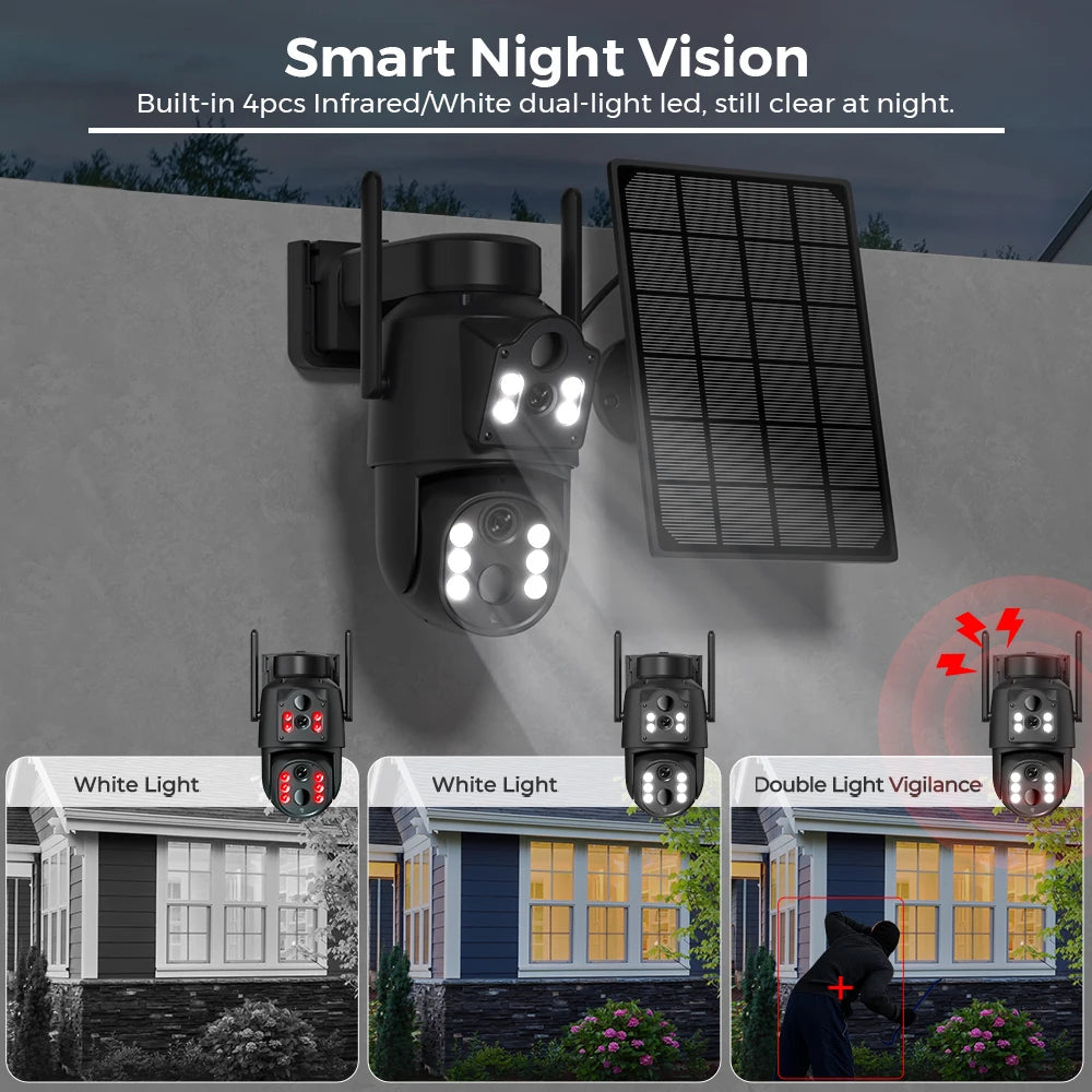 Dual Lens Solar Camera 4K WiFi Outdoor